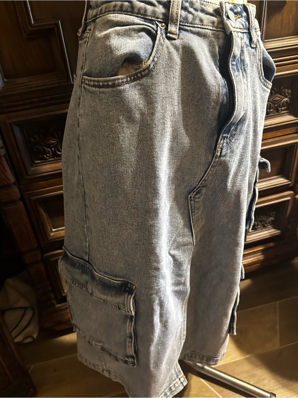 Skirt Light Blue Denim Cargo with Side Pockets